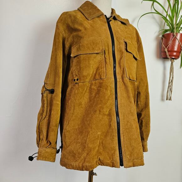 Wilsons M. Julian Suede Leather Utility Jacket Men's S Tan Zip Front Drawcord